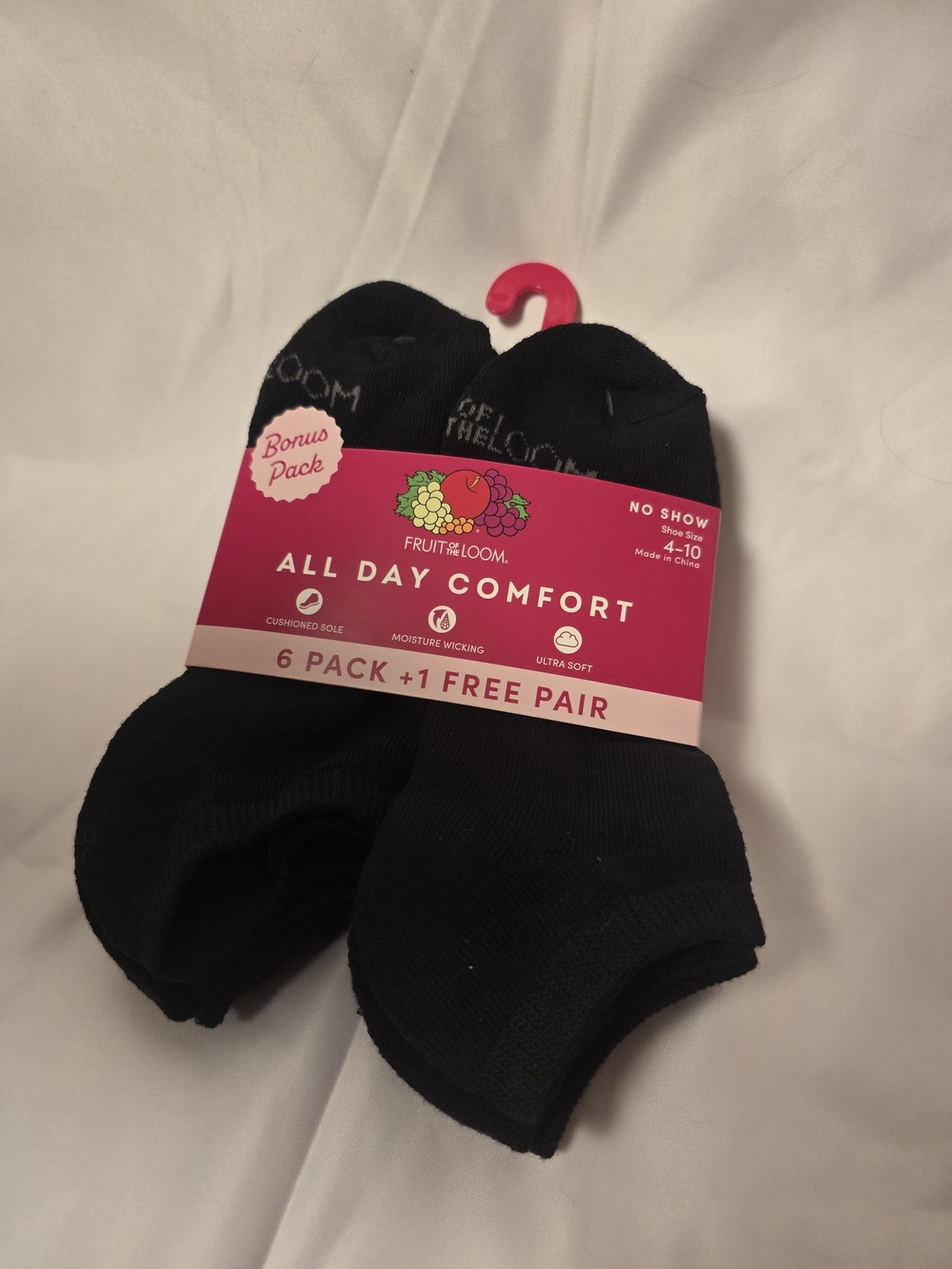 Womens Fruit of the Loom Black No-Show Athletic Socks A 7 Pack